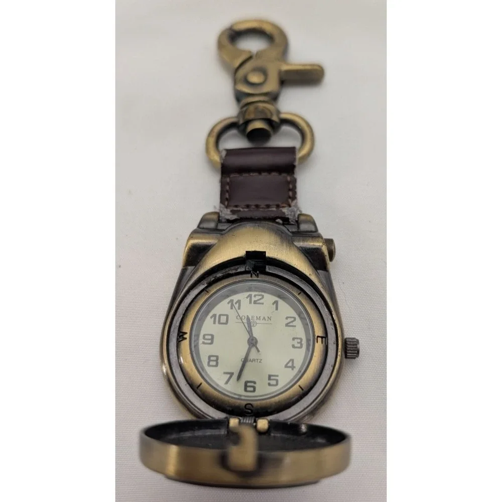 Vintage Coleman Clip-On Field Watch 40-344 Brass Tone Leather‎ Strap